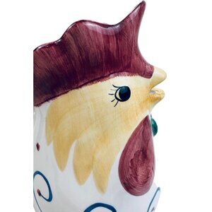 Vtg Italian Pottery Hand Painted Rooster Chicken Drinking Pitcher Italy Yellow